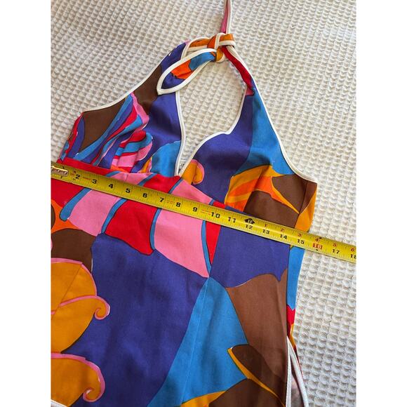 Trina Turk Multicolor Floral Mid Century Modern Boho Style Retro Halter Size 6 - Picture 6 of 11